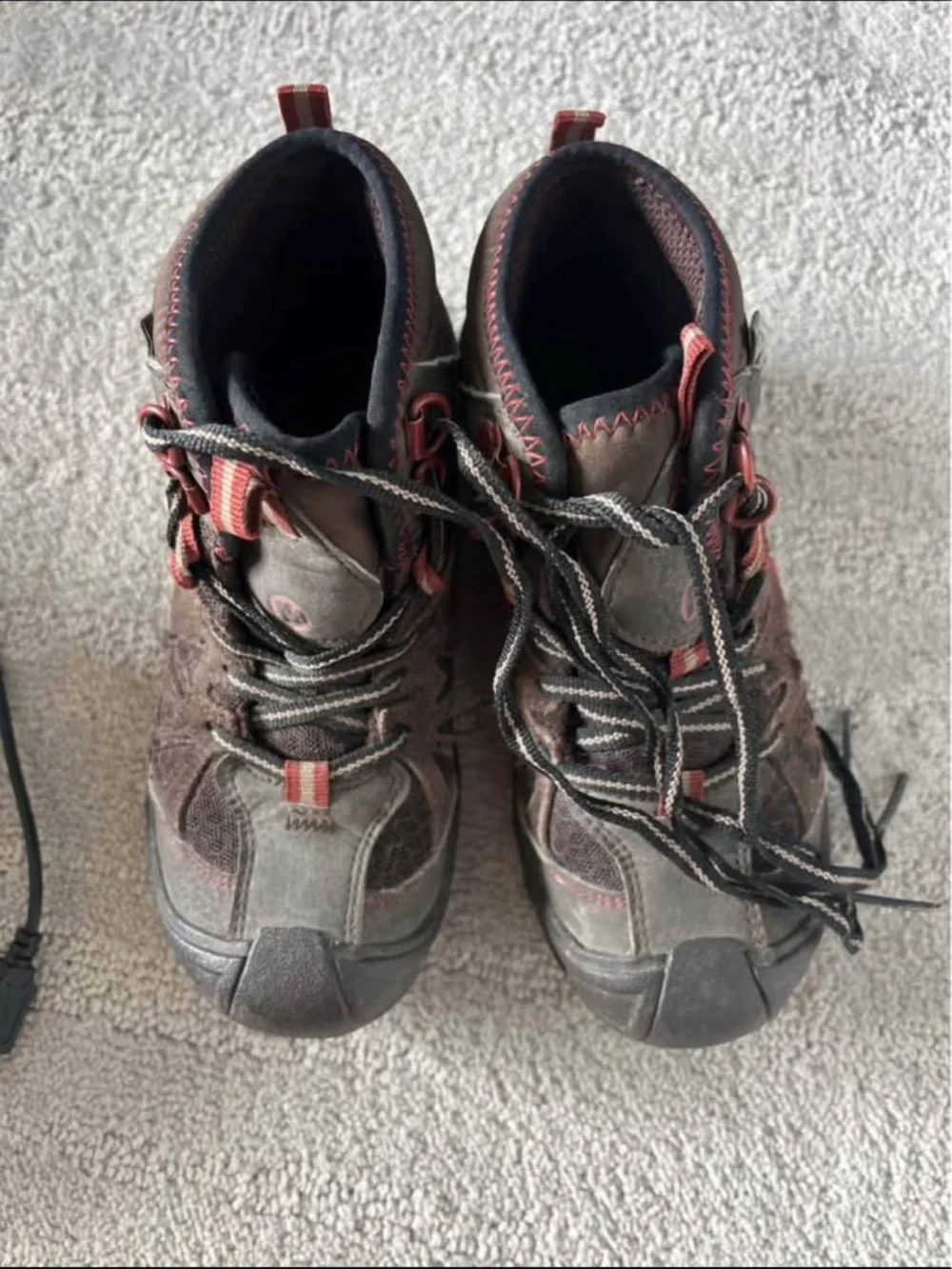Merrell Boy Hiking Boots with Red Accents